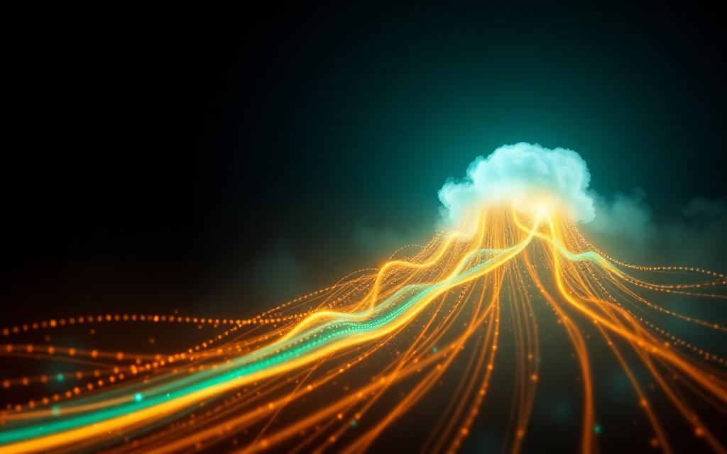 Glowing data stream from camera to cloud