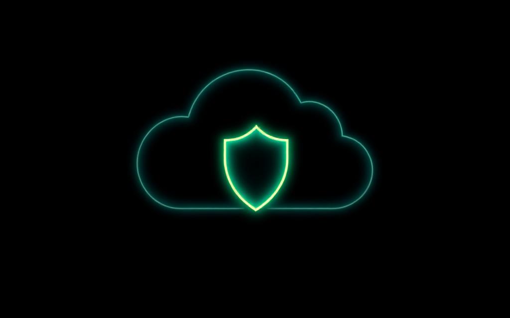 Glowing cloud and shield backup icon
