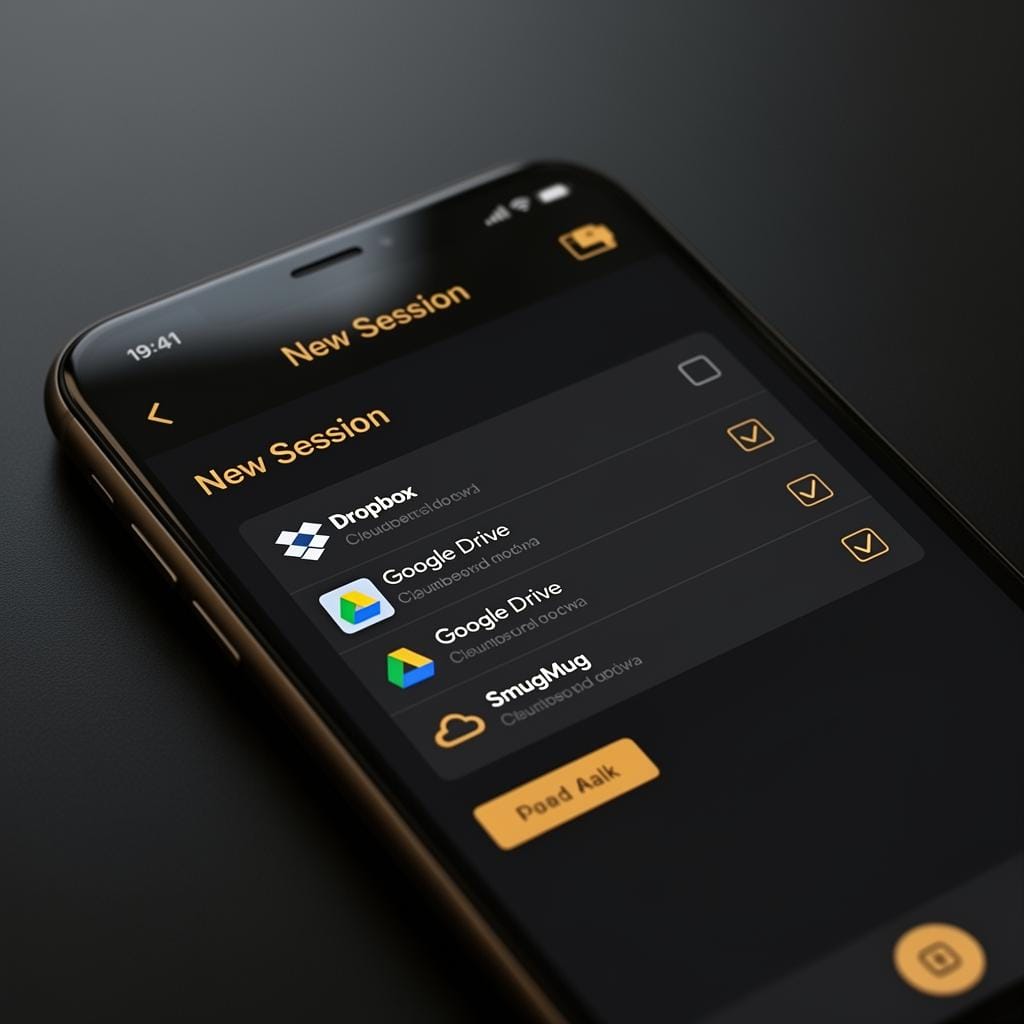 Open the app, start a new session, and pick one or more cloud destinations.
